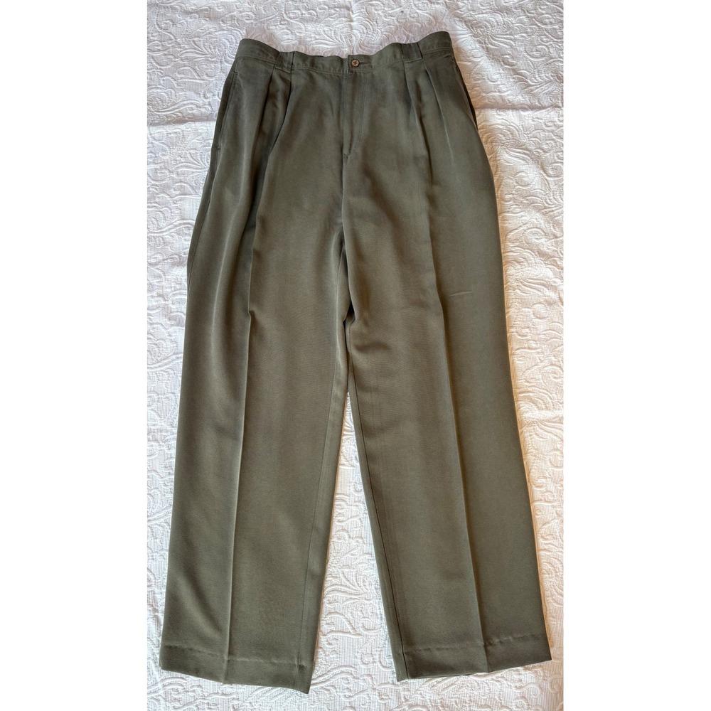 Tommy Bahama Mens Relax Fit Pleated Dress Pants Sage Green 100 Silk Size 35 X 32